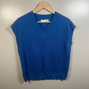 Melissa Nepton Liberty Sweater Vest Size Small Blue Silk Blend Preppy Minimal